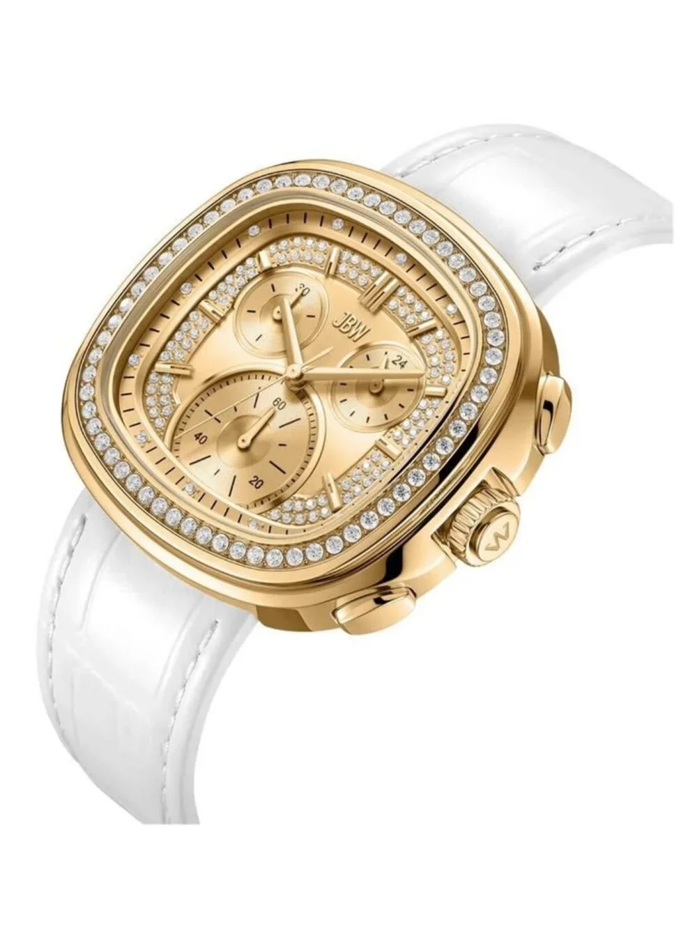 NWT JBW Coast Leather Chronograph GMT Quartz Diamond Gold Dial Men's Watch